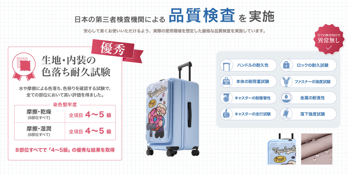日本の第三者機関による品質検査を実施。内装や各部位に優秀な評価を取得しました。
